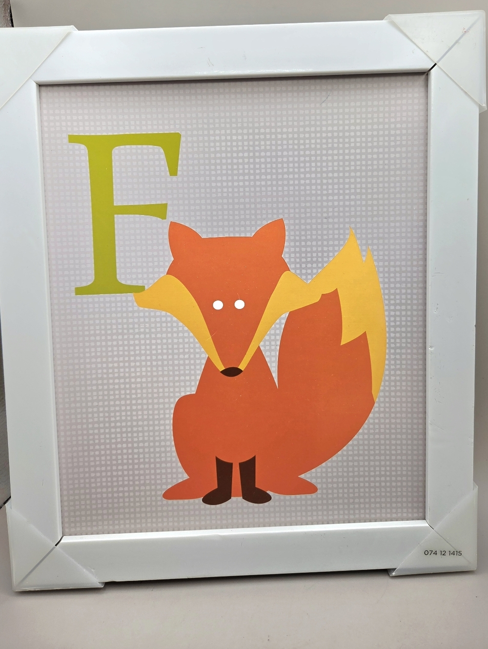 Framed Fox Letter Art - Orange & Yellow in White Frame